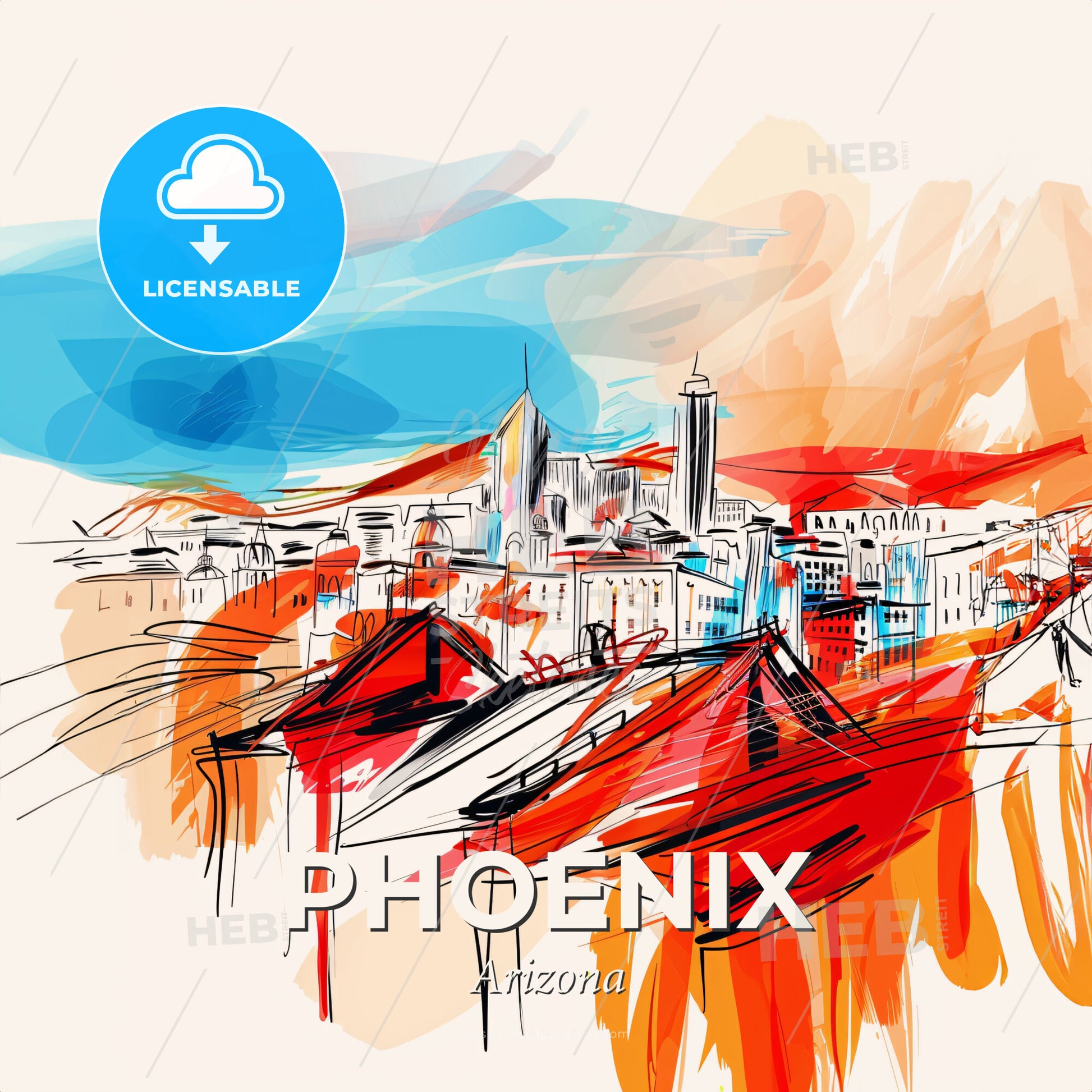 Vibrant Phoenix, Arizona - A Drawing Of A City - Square format print template