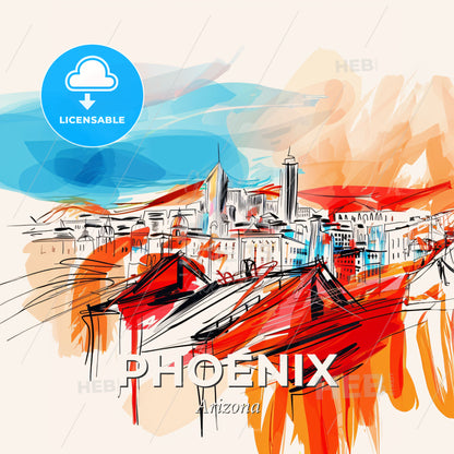 Vibrant Phoenix, Arizona - A Drawing Of A City - Square format print template