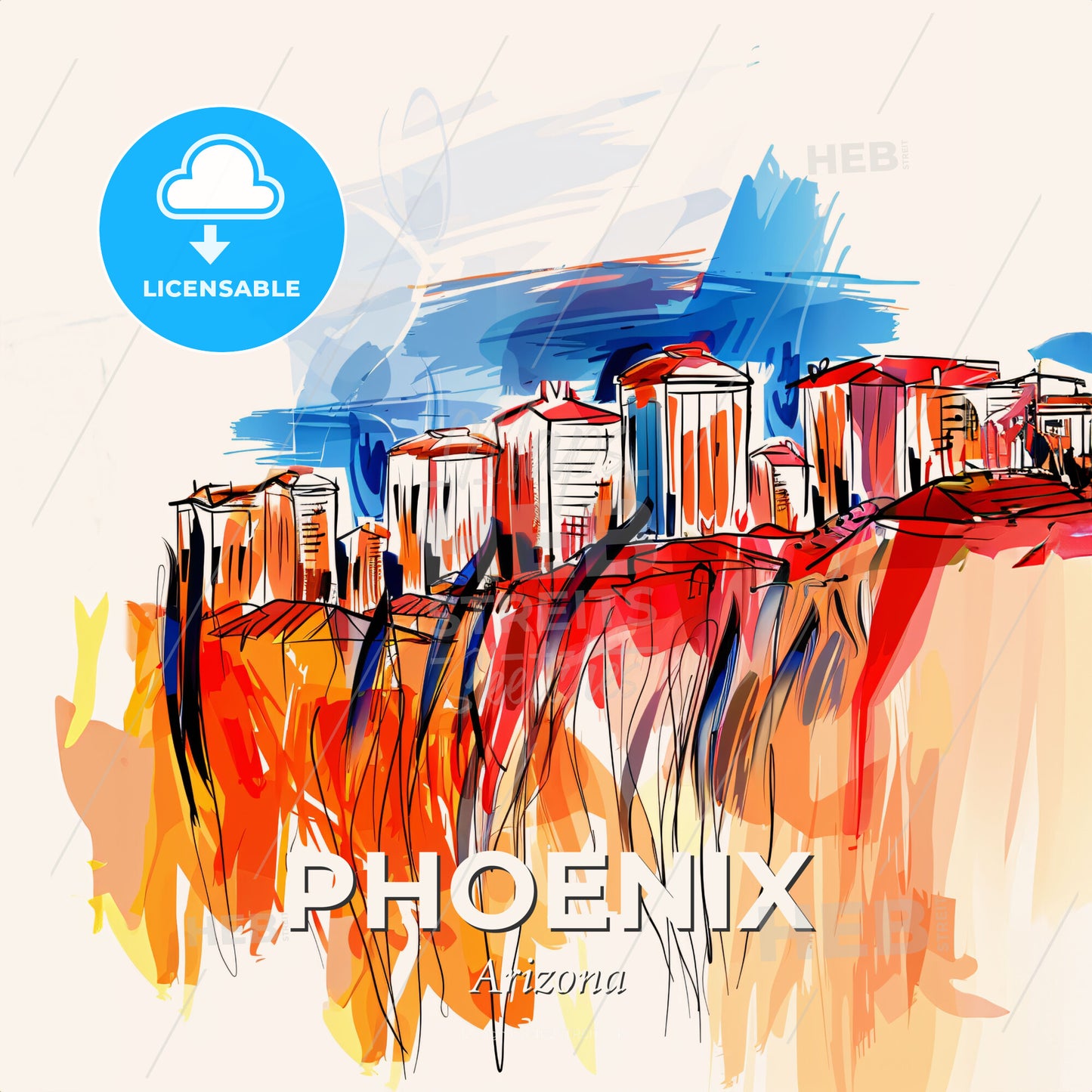 Vibrant Phoenix, Arizona - A Painting Of A City - Square format print template