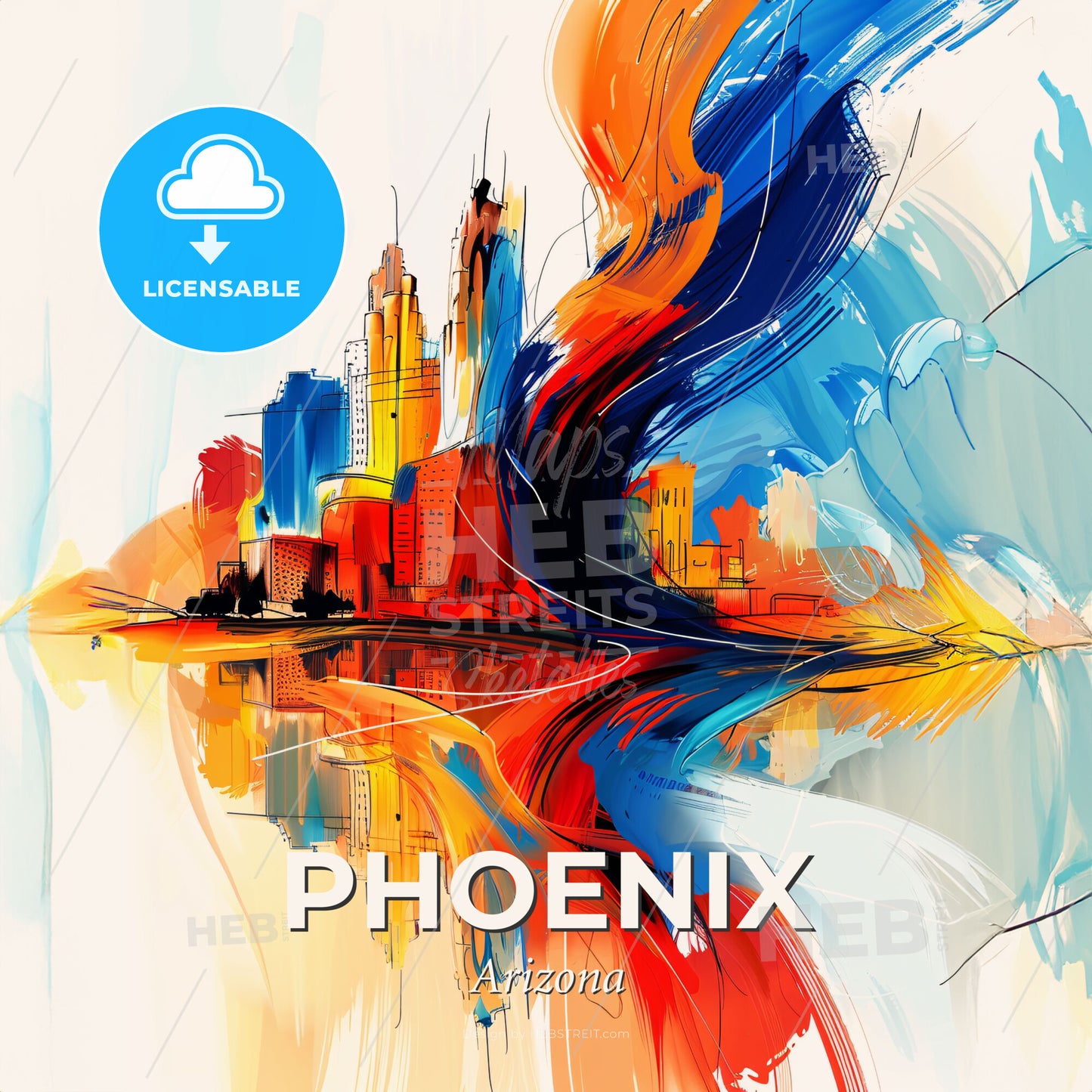 Vibrant Phoenix, Arizona - A Colorful Cityscape With A Reflection Of A City - Square format print template