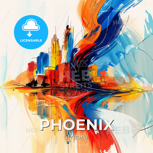 Vibrant Phoenix, Arizona - A Colorful Cityscape With A Reflection Of A City - Square format print template