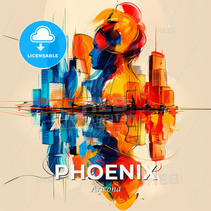 Vibrant Phoenix, Arizona - A Colorful Cityscape With A Woman's Face - Square format print template
