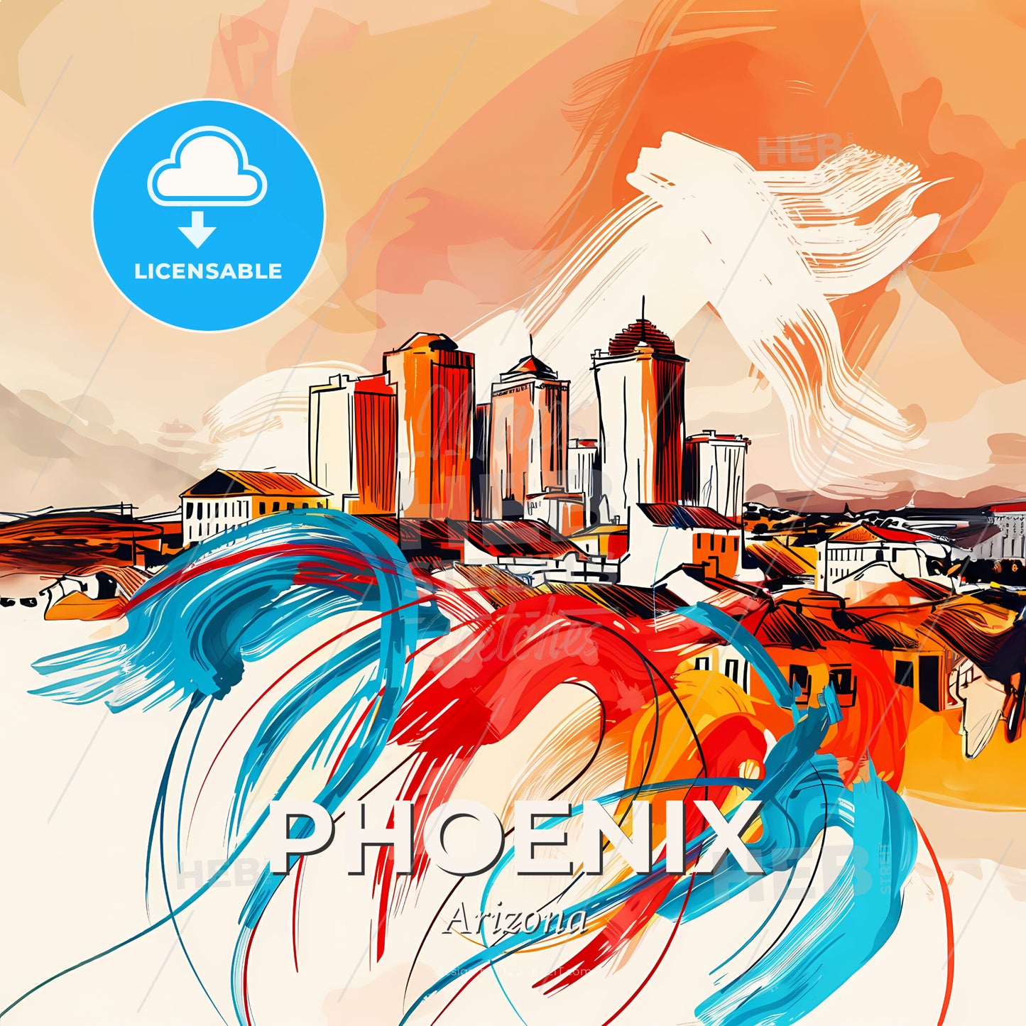 Vibrant Phoenix, Arizona - A Painting Of A City - Square format print template