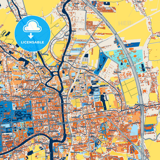 Colorful Phra Nakhon Si Ayutthaya Street Map with Labels and Buildings