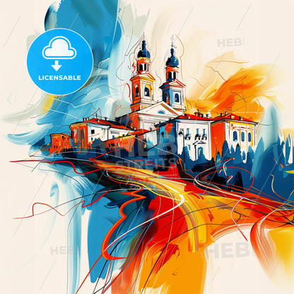 Vibrant Piacenza, Italy - A Painting Of A Building With A Tower