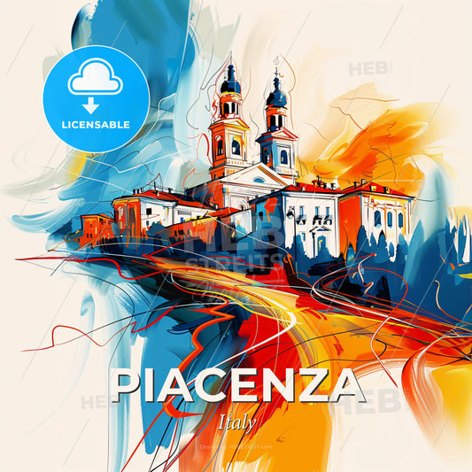 Vibrant Piacenza, Italy - A Painting Of A Building With A Tower - Square format print template