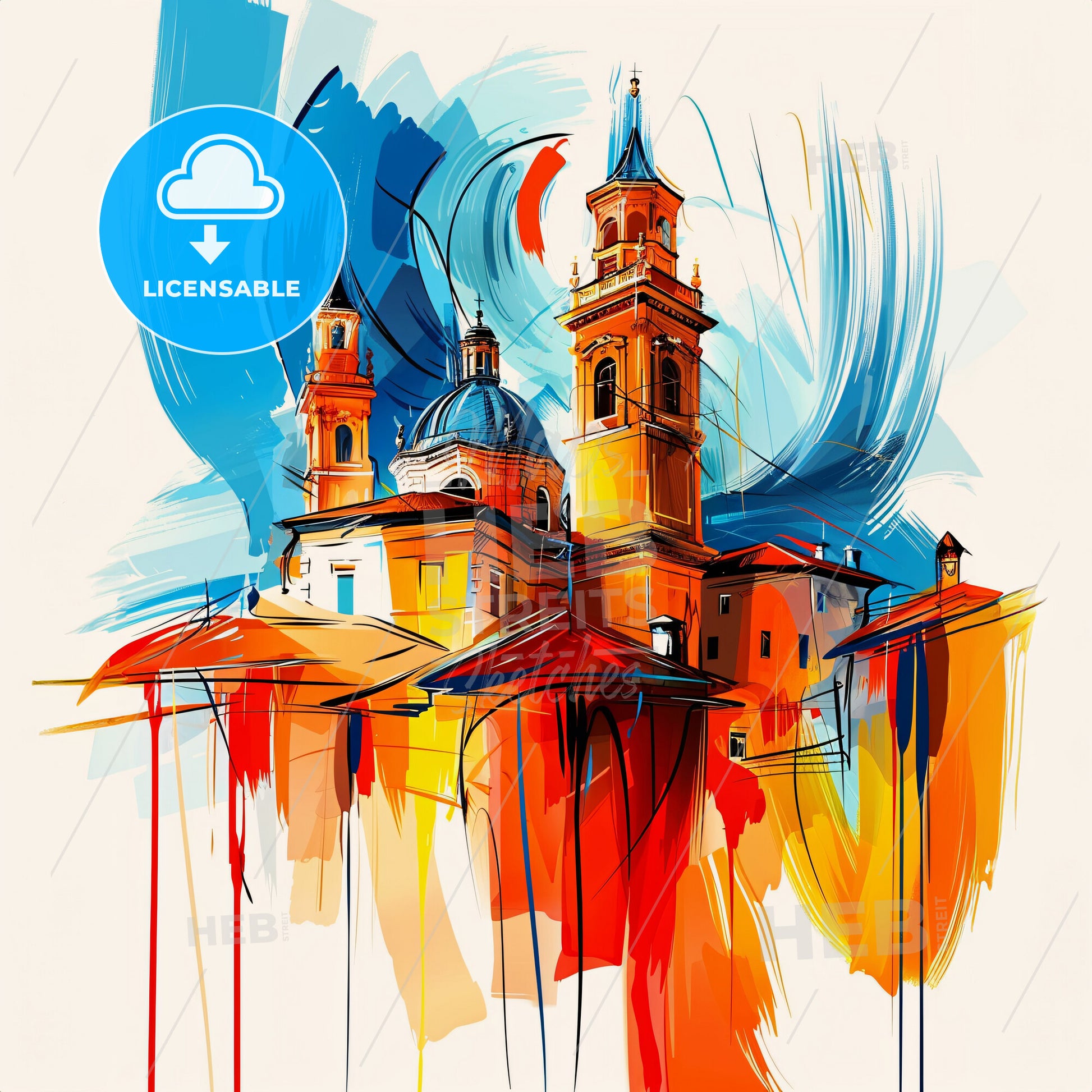 Vibrant Piacenza, Italy - A Painting Of A Building With Towers