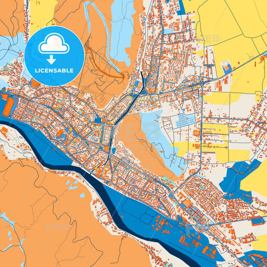 Colorful Piatra Neamț Street Map with Labels and Buildings