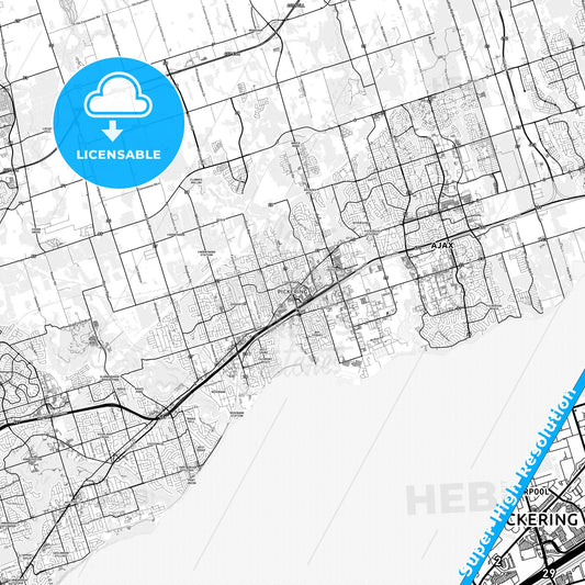 Pickering, Canada light map with streetnames, citynames and districts