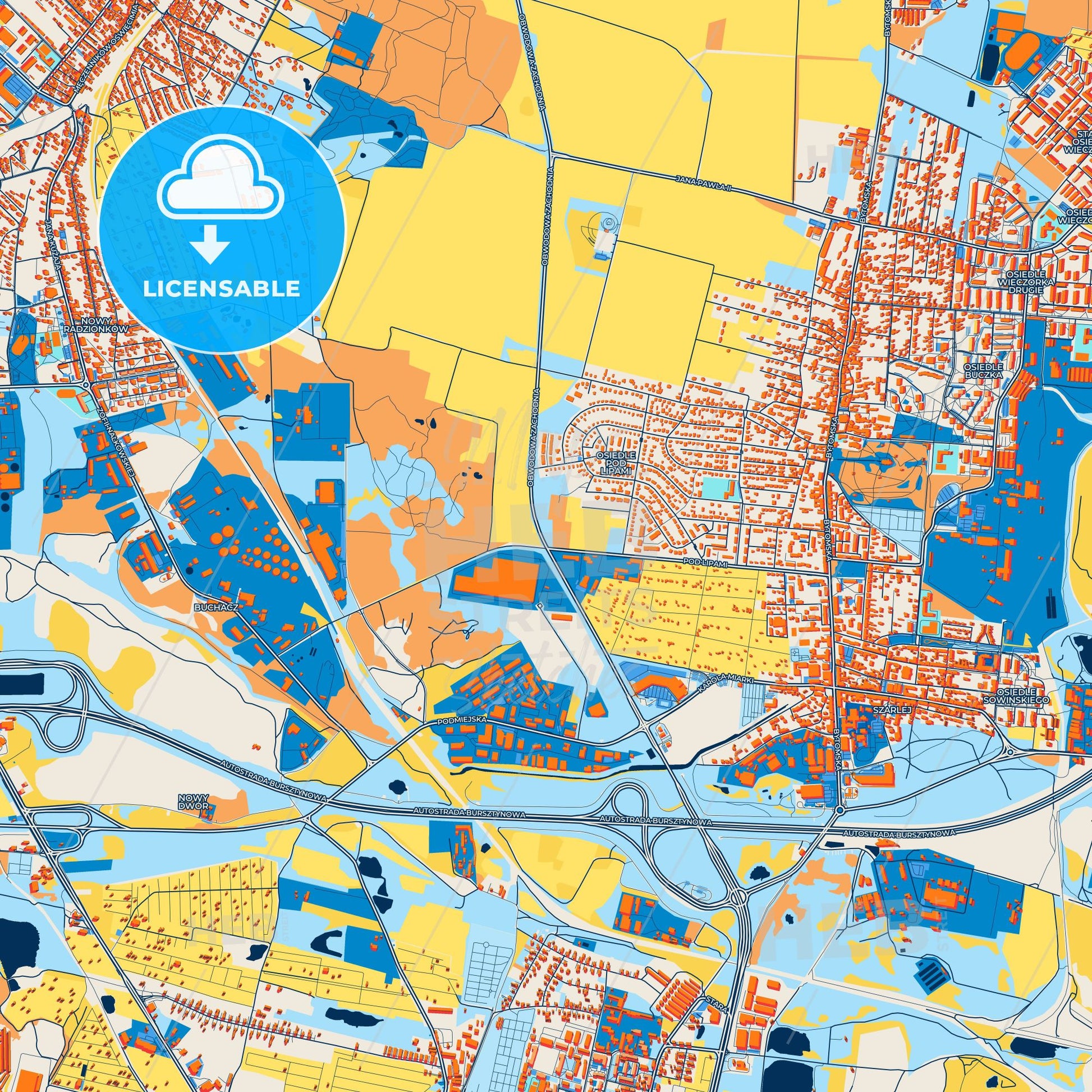 Colorful Piekary Śląskie Street Map with Labels and Buildings