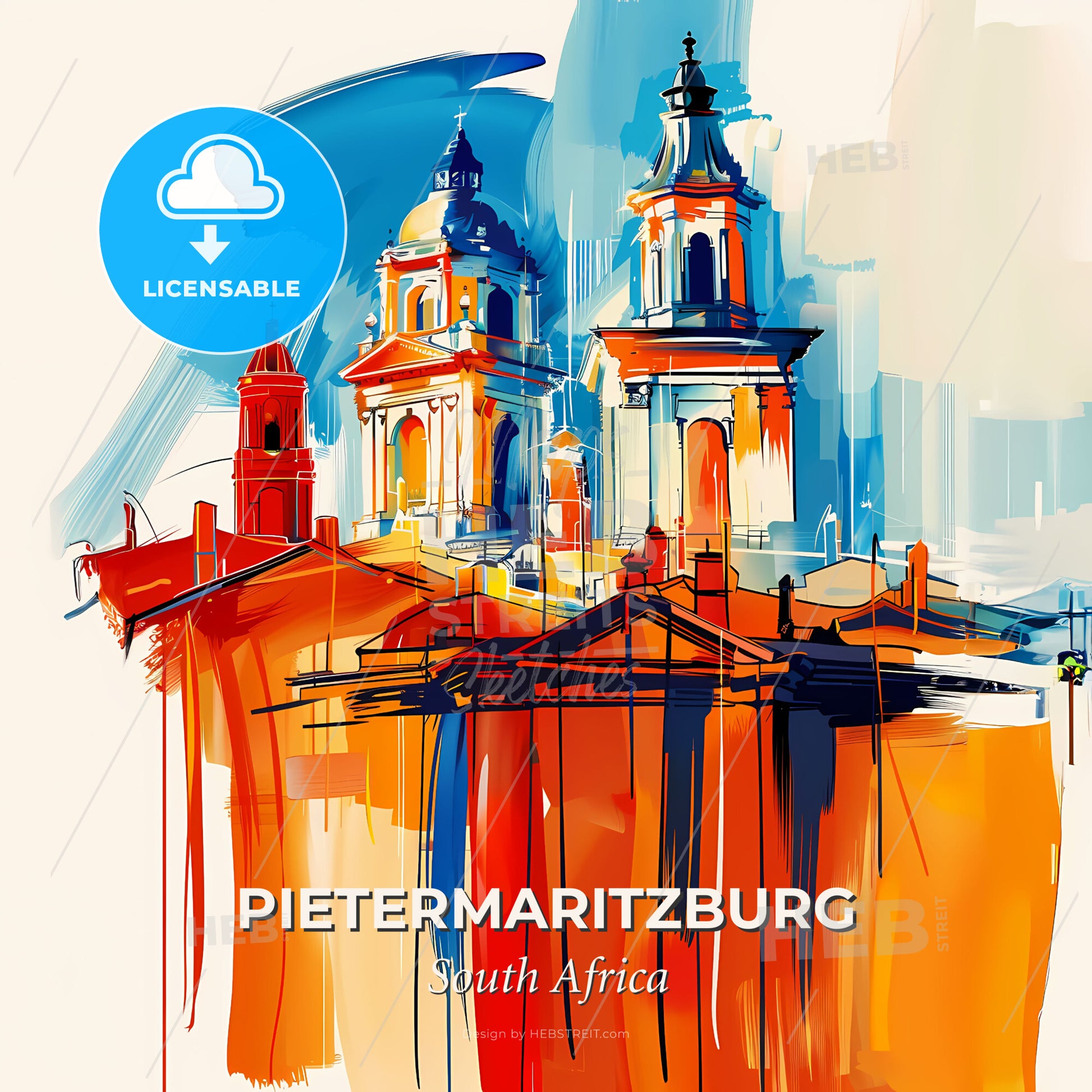Vibrant Pietermaritzburg, South Africa - A Painting Of A Building With Towers - Square format print template