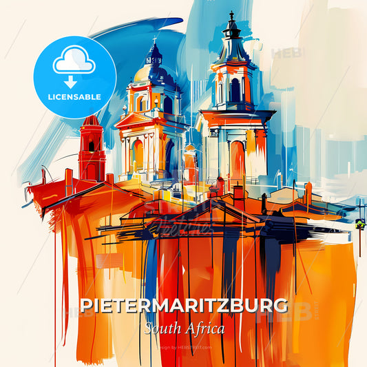 Vibrant Pietermaritzburg, South Africa - A Painting Of A Building With Towers - Square format print template