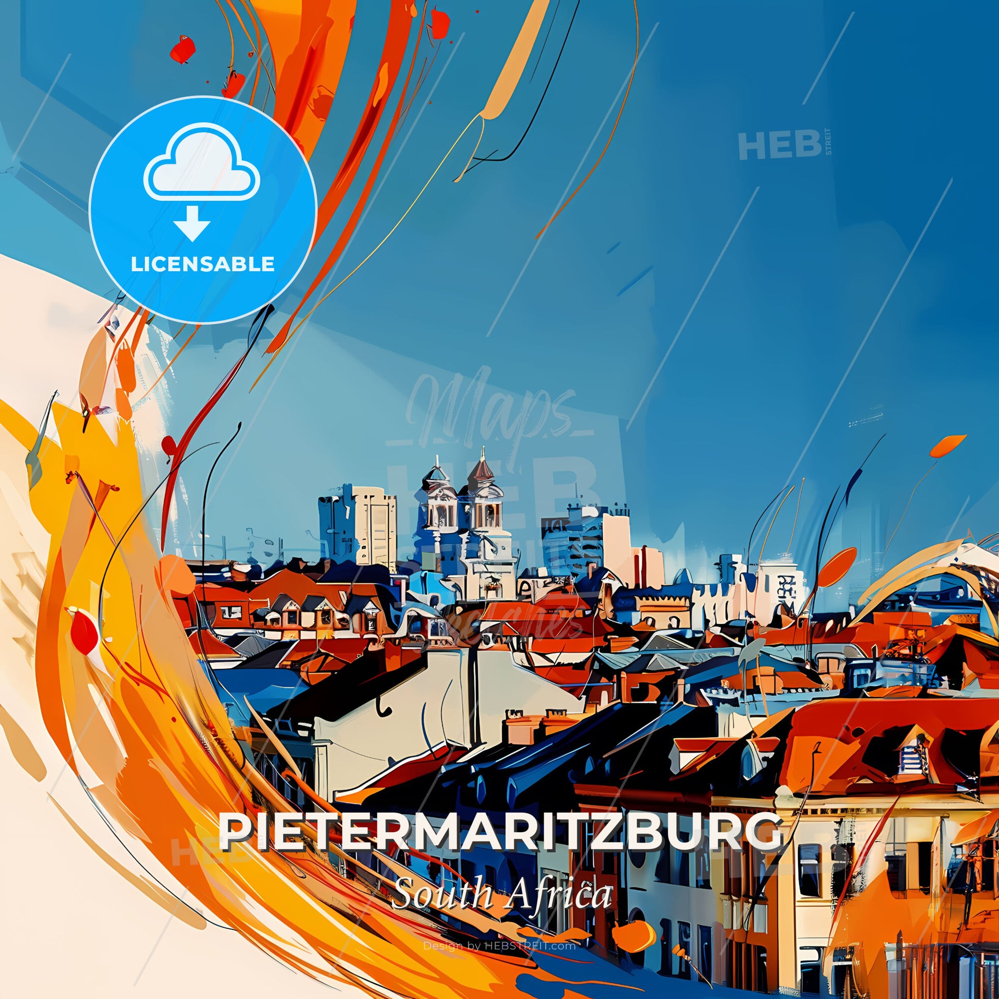 Vibrant Pietermaritzburg, South Africa - A Colorful Cityscape With Buildings And Blue Sky - Square format print template