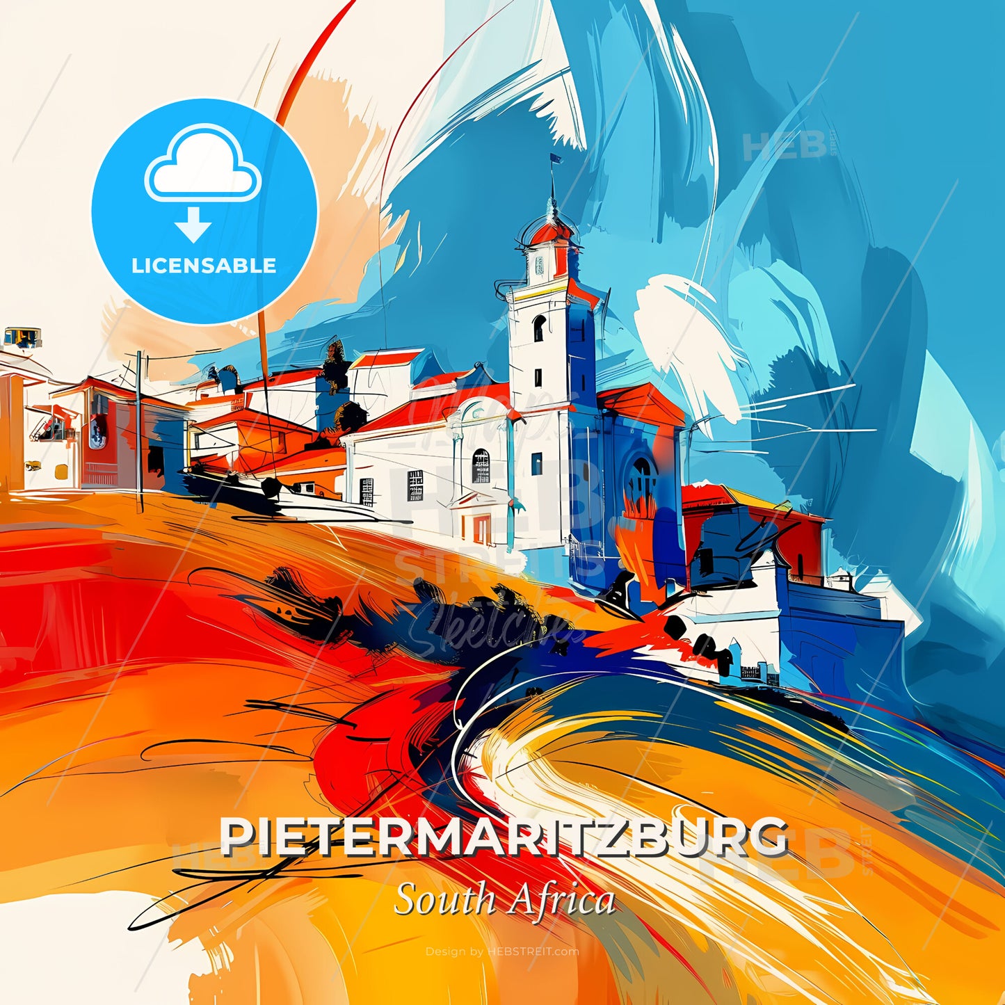 Vibrant Pietermaritzburg, South Africa - A Painting Of A Town - Square format print template