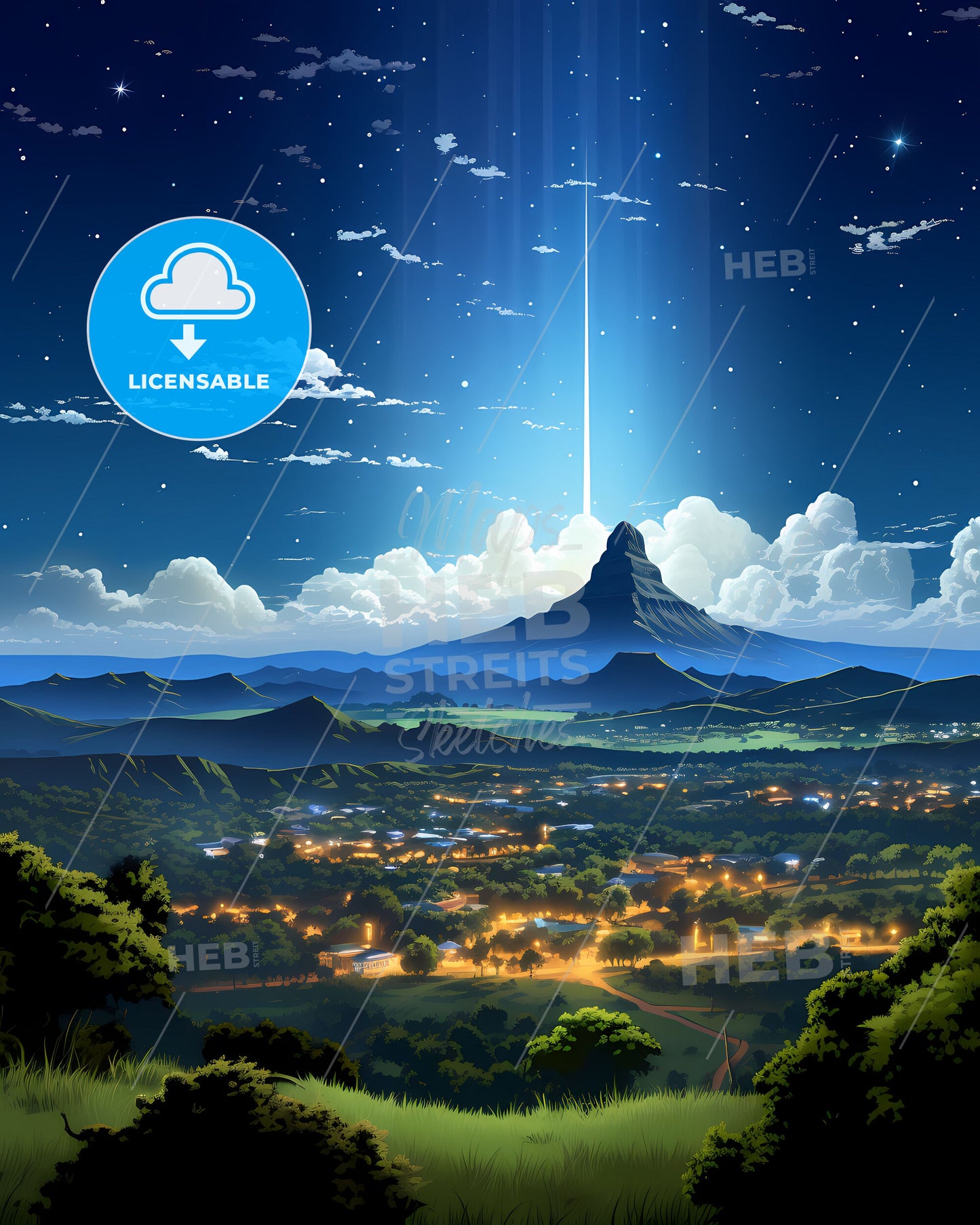 Artistic Landscape Painting of Pietermaritzburg Skyline, South Africa, Featuring a Vibrant City and Majestic Mountain