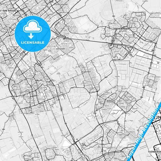 Pijnacker-Nootdorp, Netherlands light map with streetnames, citynames and districts
