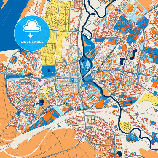 Colorful Piła Street Map with Labels and Buildings