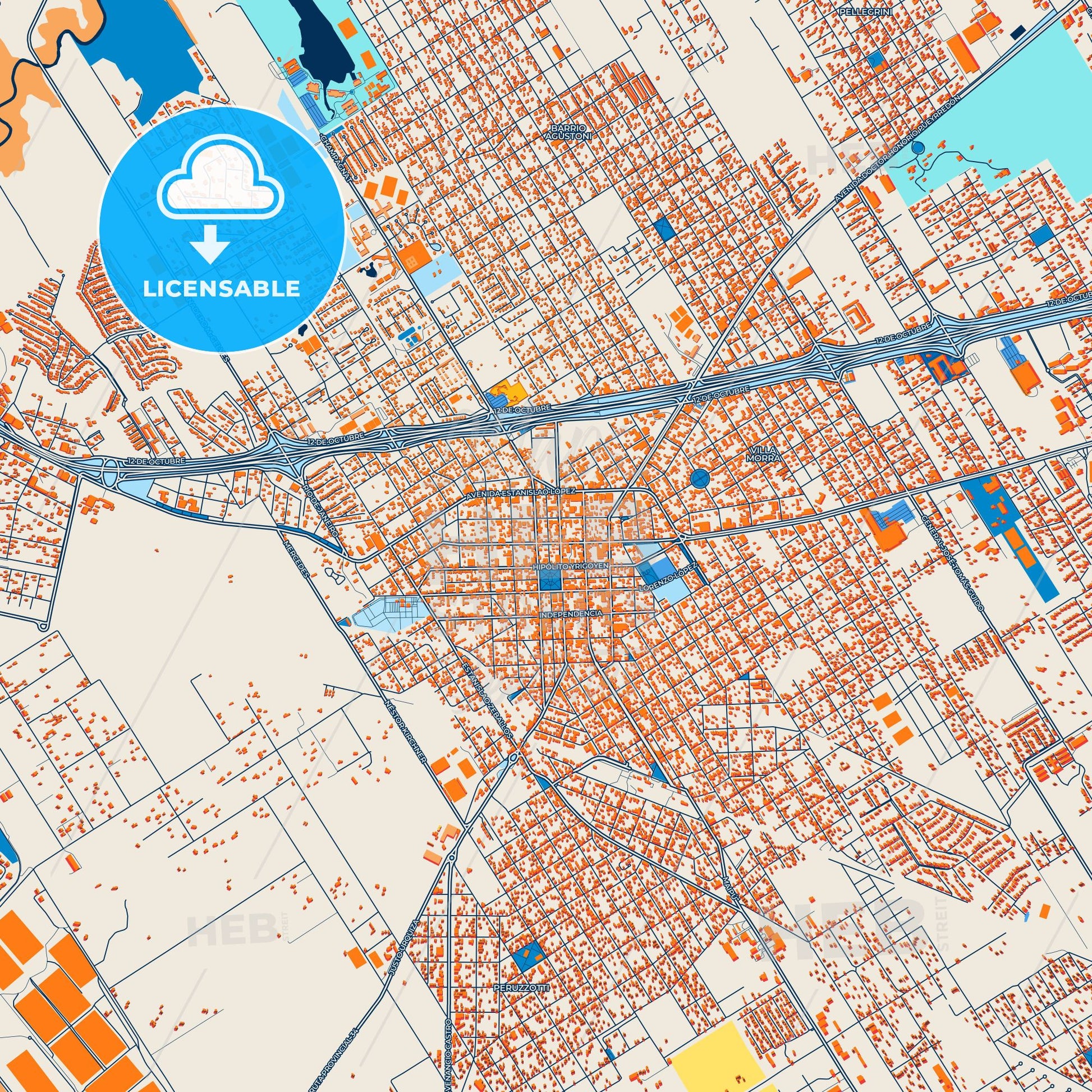 Colorful Pilar Street Map with Labels and Buildings