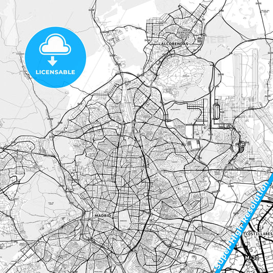 Pinar de Chamartín, Spain light map with streetnames, citynames and districts