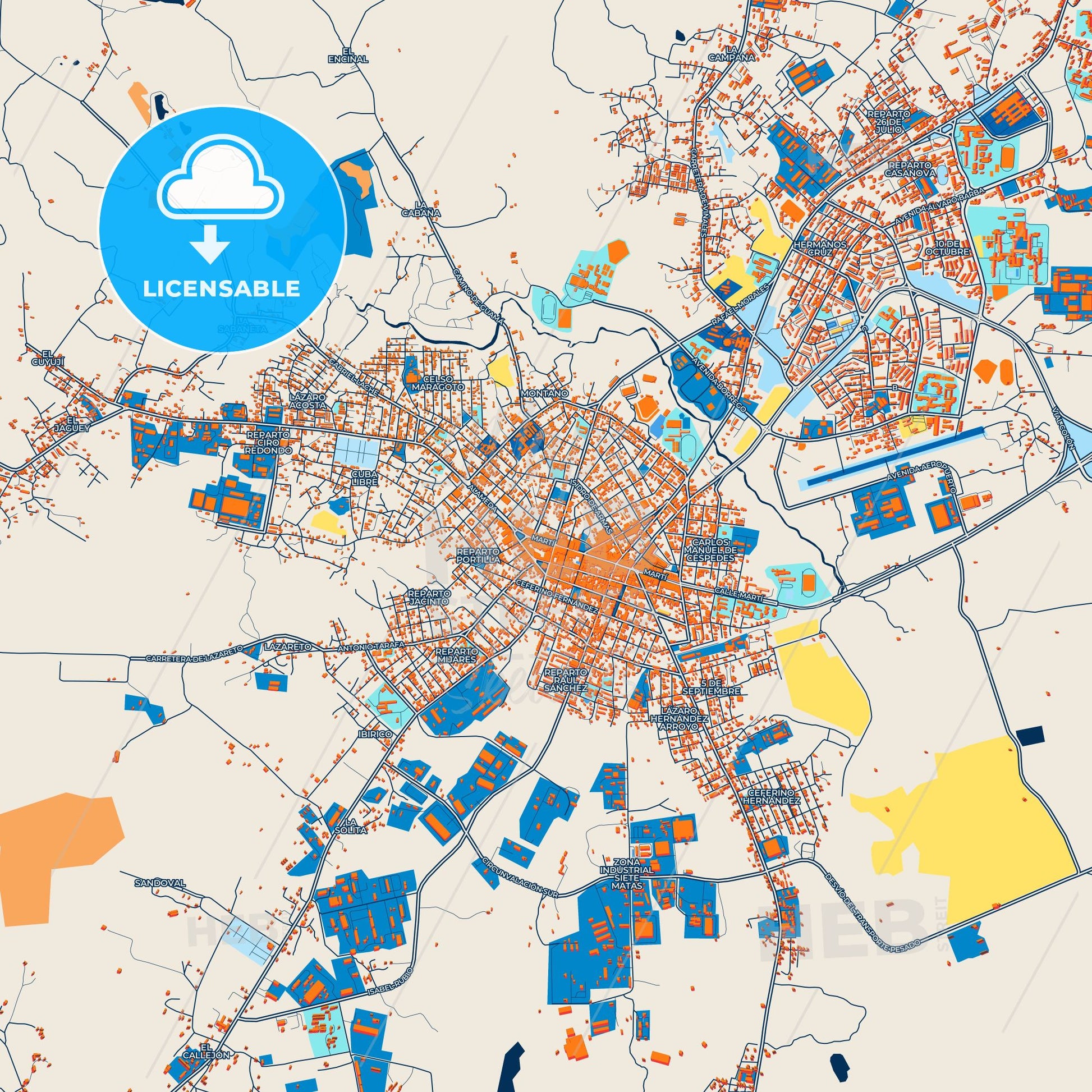 Colorful Pinar del Río Street Map with Labels and Buildings