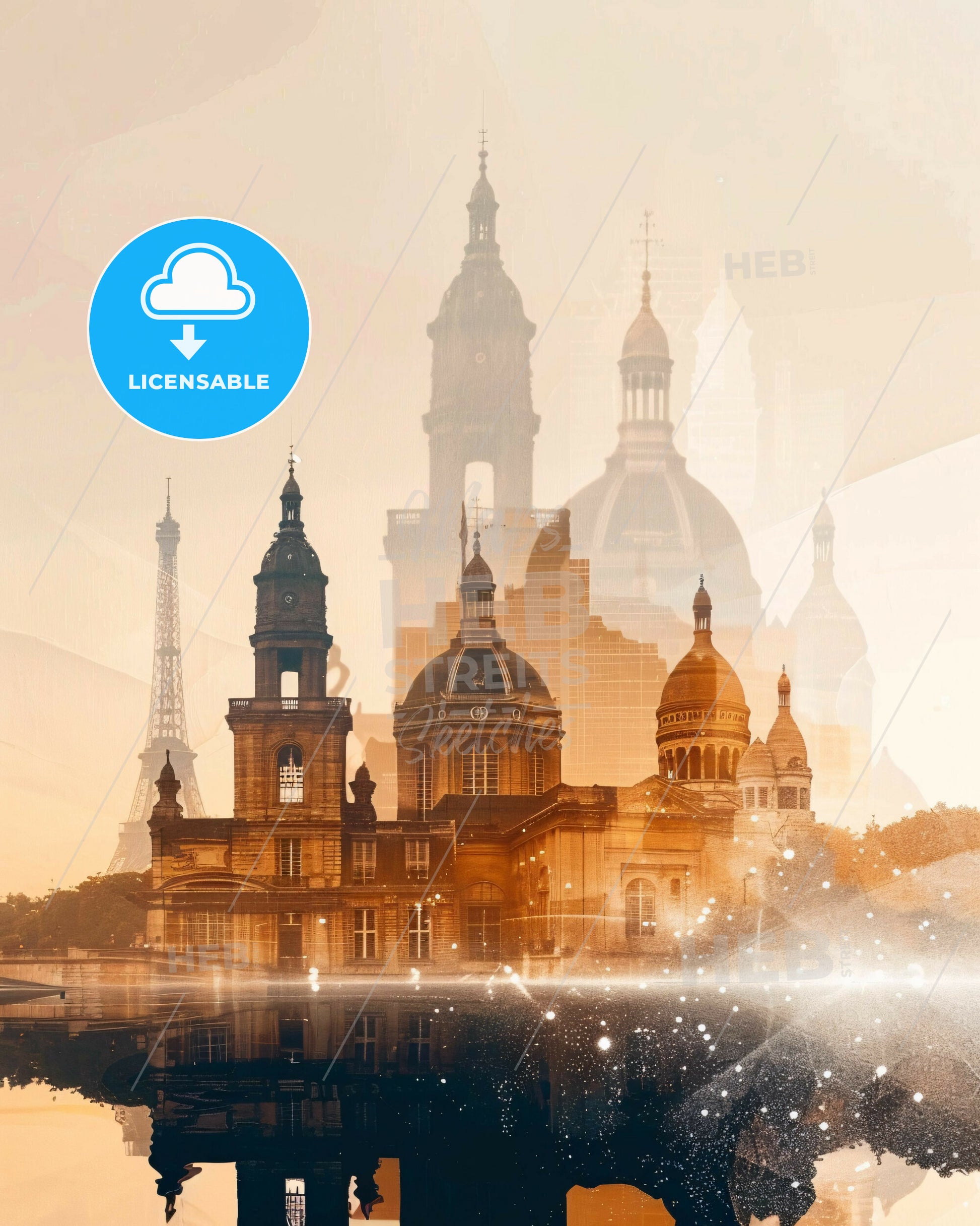 Épinay-sur-Seine City Skyline Silhouette Composite - A building with towers and a body of water