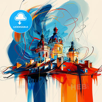 Vibrant Épinay-Sur-Seine, France - A Painting Of A Building With A Colorful Background