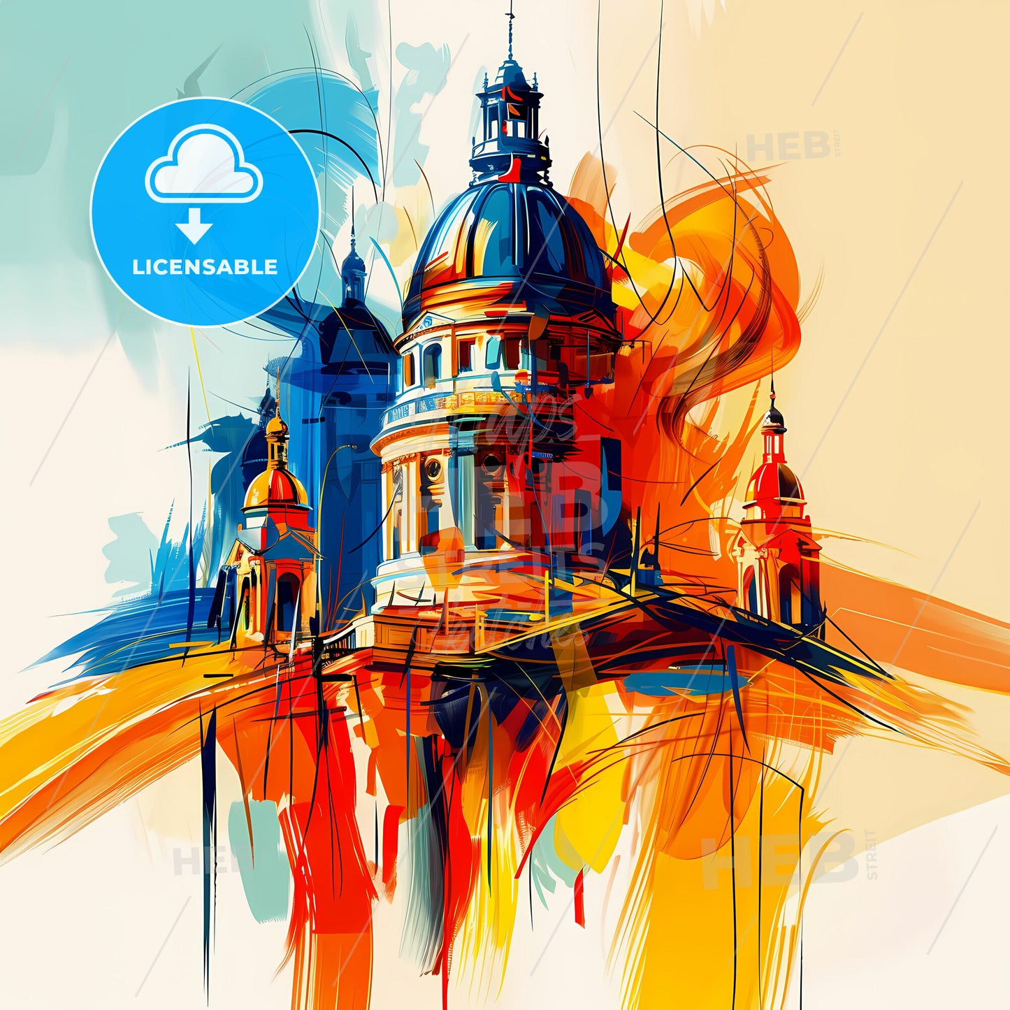 Vibrant Épinay-Sur-Seine, France - A Painting Of A Building With A Dome And A Colorful Background