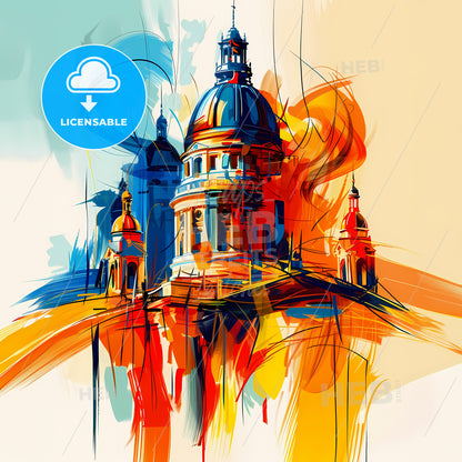 Vibrant Épinay-Sur-Seine, France - A Painting Of A Building With A Dome And A Colorful Background