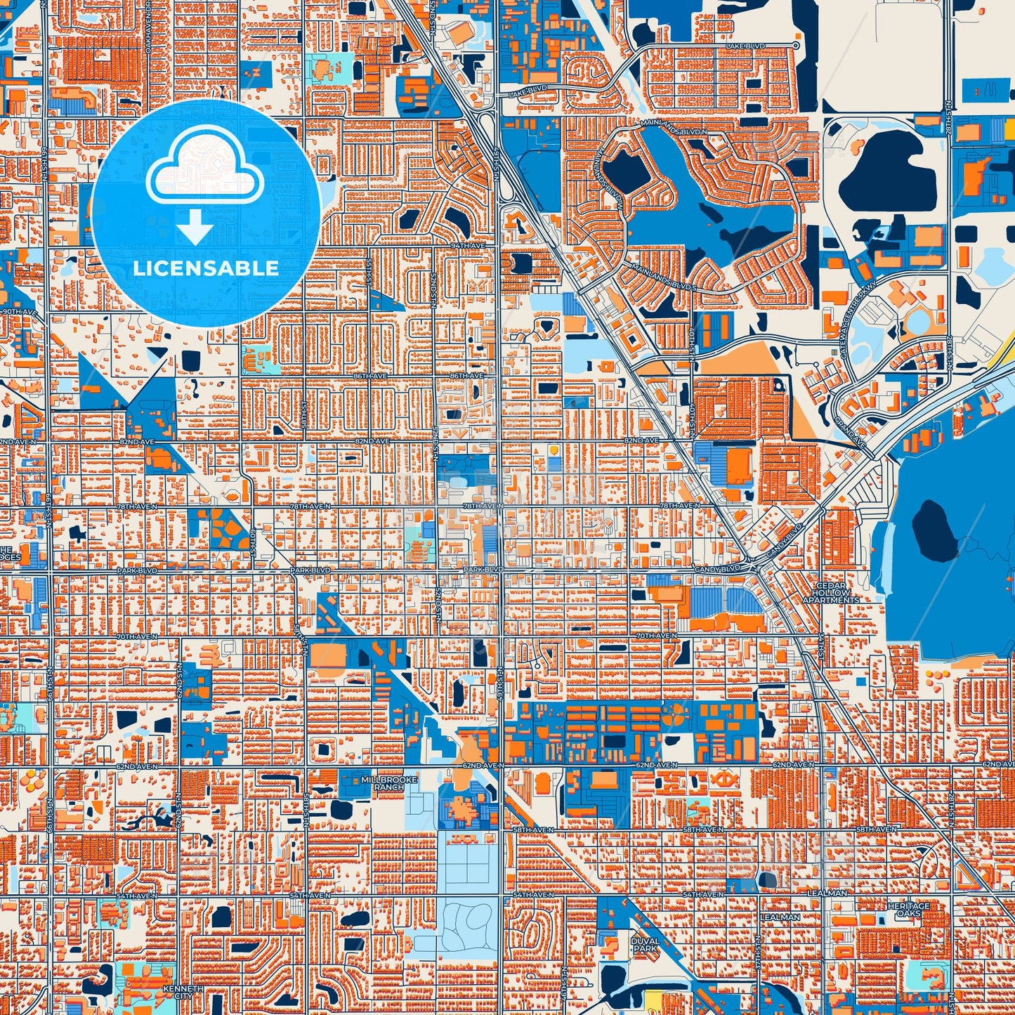 Colorful Pinellas Park Street Map with Labels and Buildings