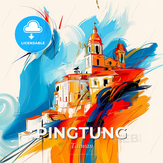 Vibrant Pingtung, Taiwan - A Painting Of A Building - Square format print template