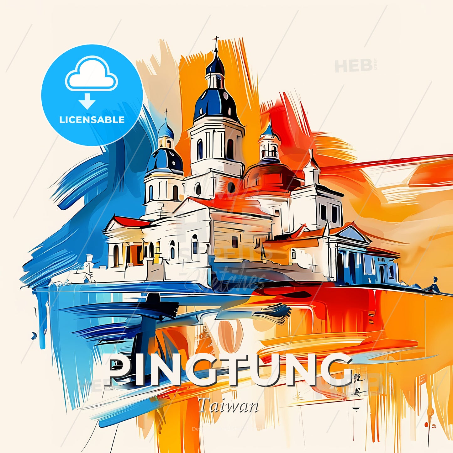 Vibrant Pingtung, Taiwan - A Painting Of A Building - Square format print template