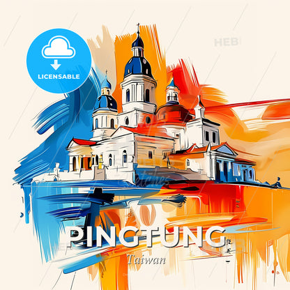 Vibrant Pingtung, Taiwan - A Painting Of A Building - Square format print template