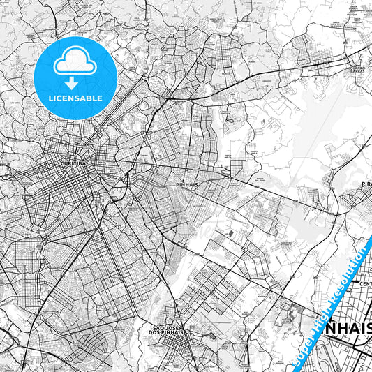 Pinhais, Brazil light map with streetnames, citynames and districts