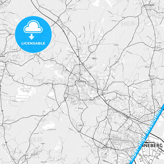 Pinneberg, Germany light map with streetnames, citynames and districts