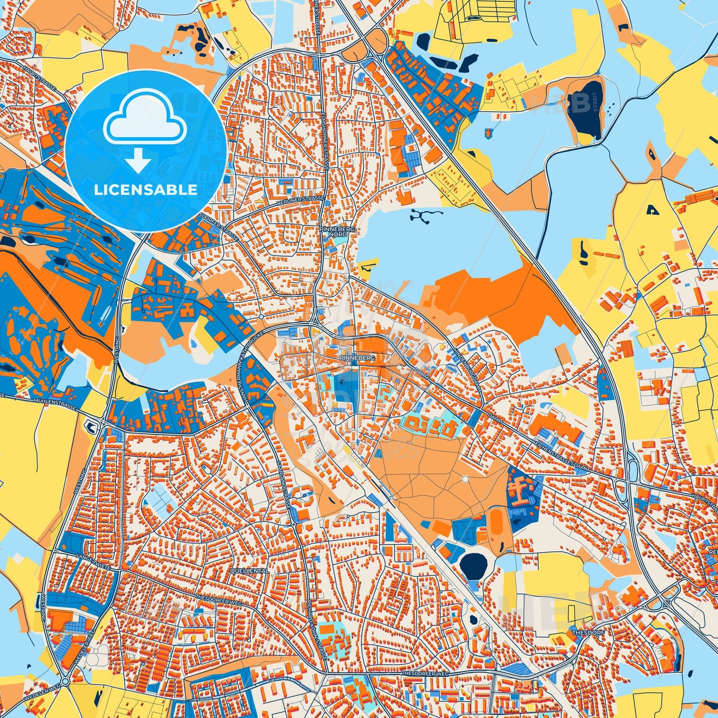 Colorful Pinneberg Street Map with Labels and Buildings
