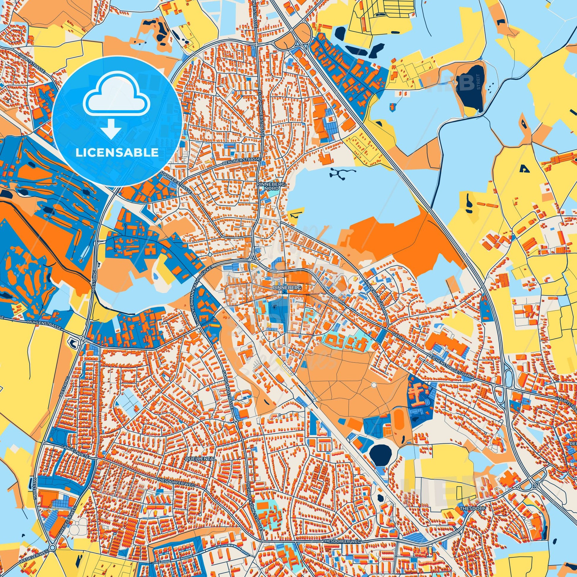 Colorful Pinneberg Street Map with Labels and Buildings