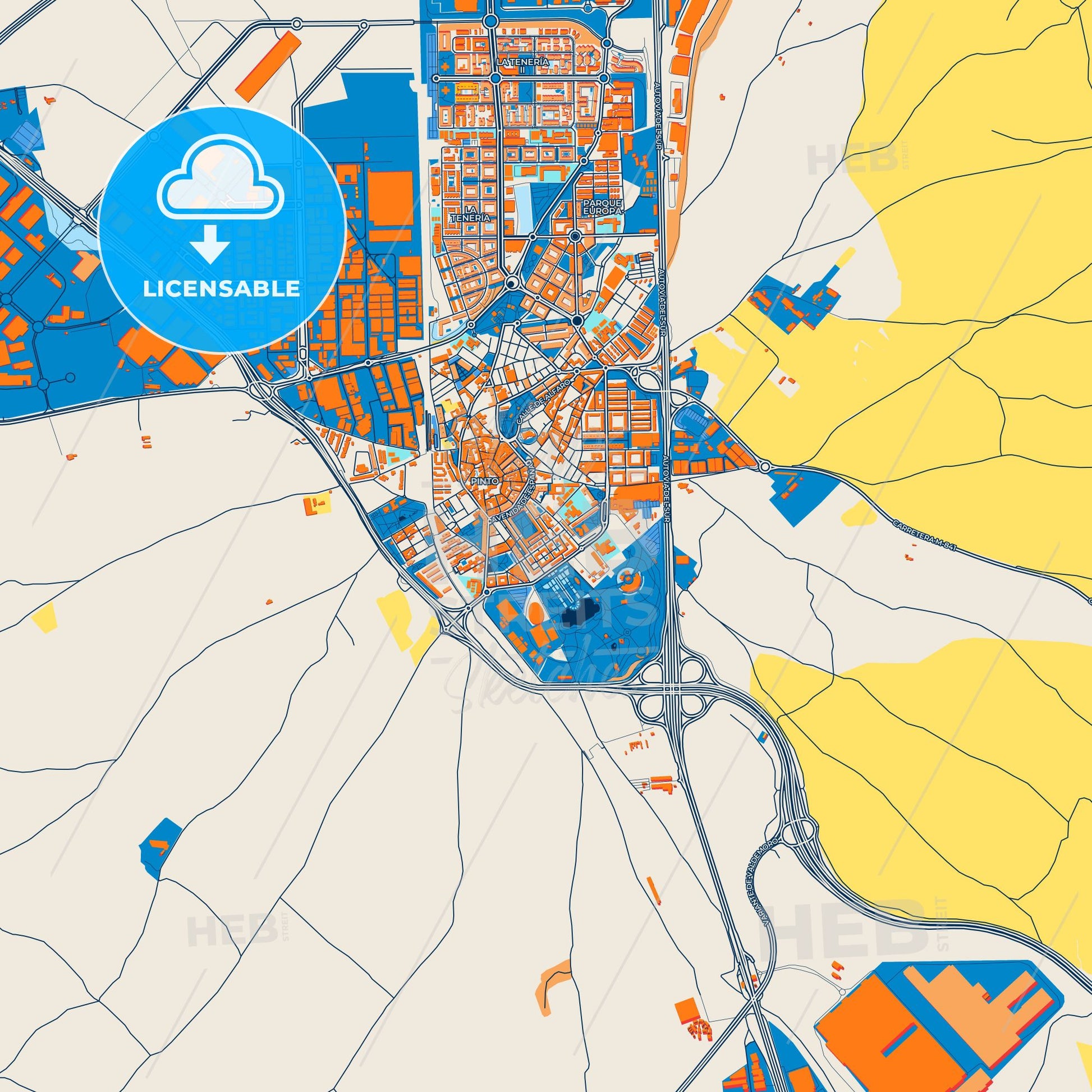 Colorful Pinto Street Map with Labels and Buildings