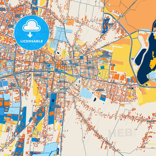 Colorful Piotrków Trybunalski Street Map with Labels and Buildings