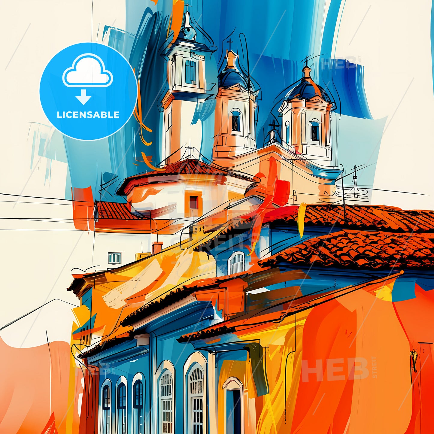 Vibrant Piracicaba, Brazil - A Painting Of A Building With A Church On Top