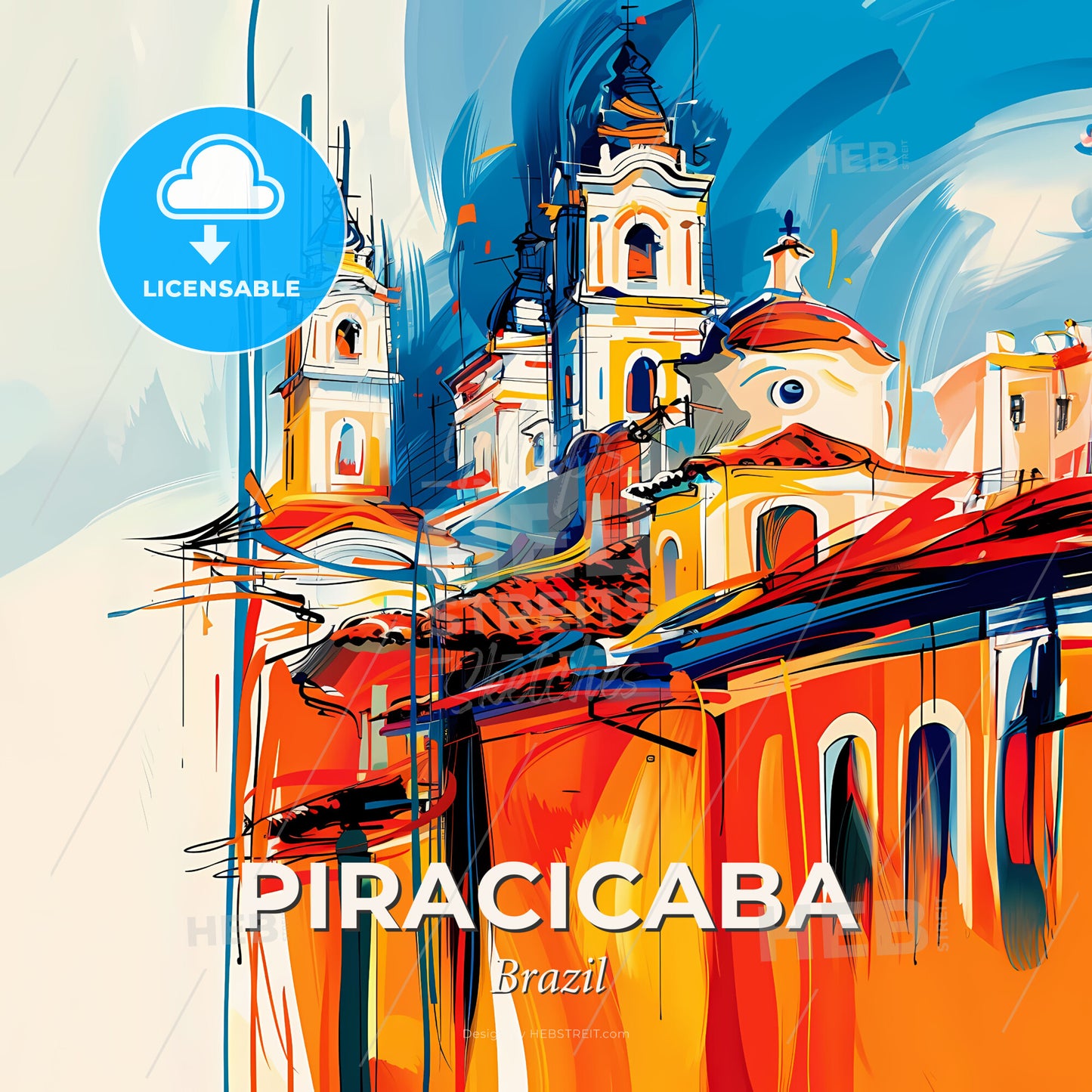 Vibrant Piracicaba, Brazil - A Painting Of A Building With Towers - Square format print template