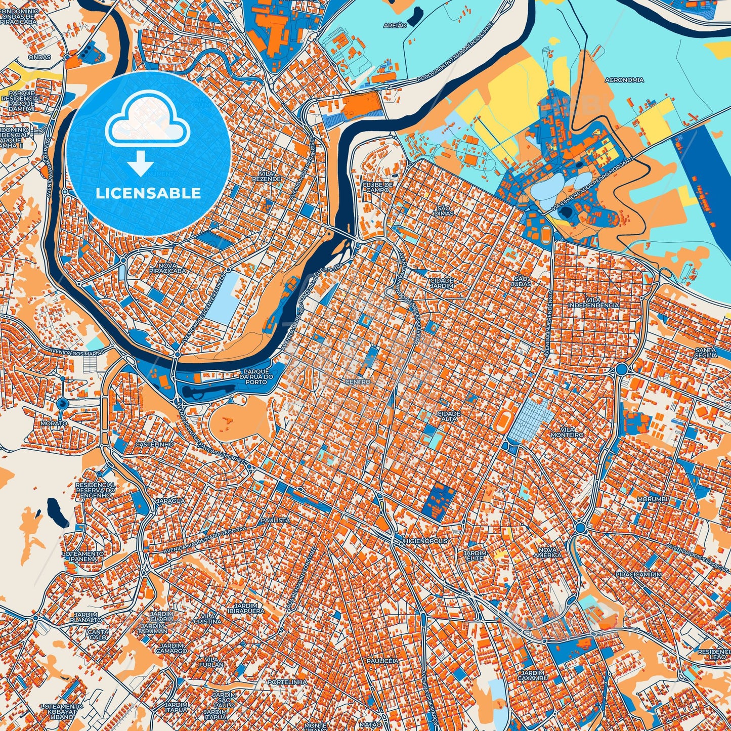 Colorful Piracicaba Street Map with Labels and Buildings