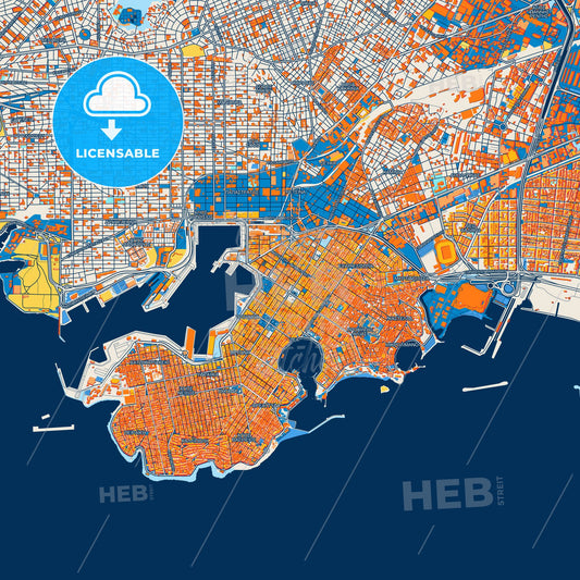 Colorful Piraeus Street Map with Labels and Buildings