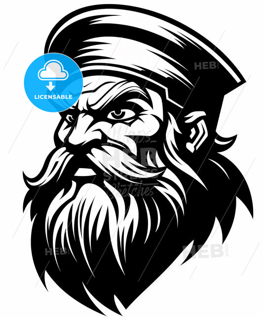 Bold Pirate Emblem Logo, Clean Black and White Tattoo-Style Artwork, Minimalist Sea Captain Design