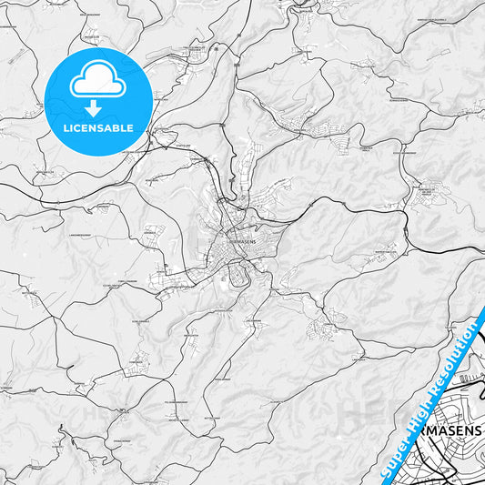 Pirmasens, Germany light map with streetnames, citynames and districts