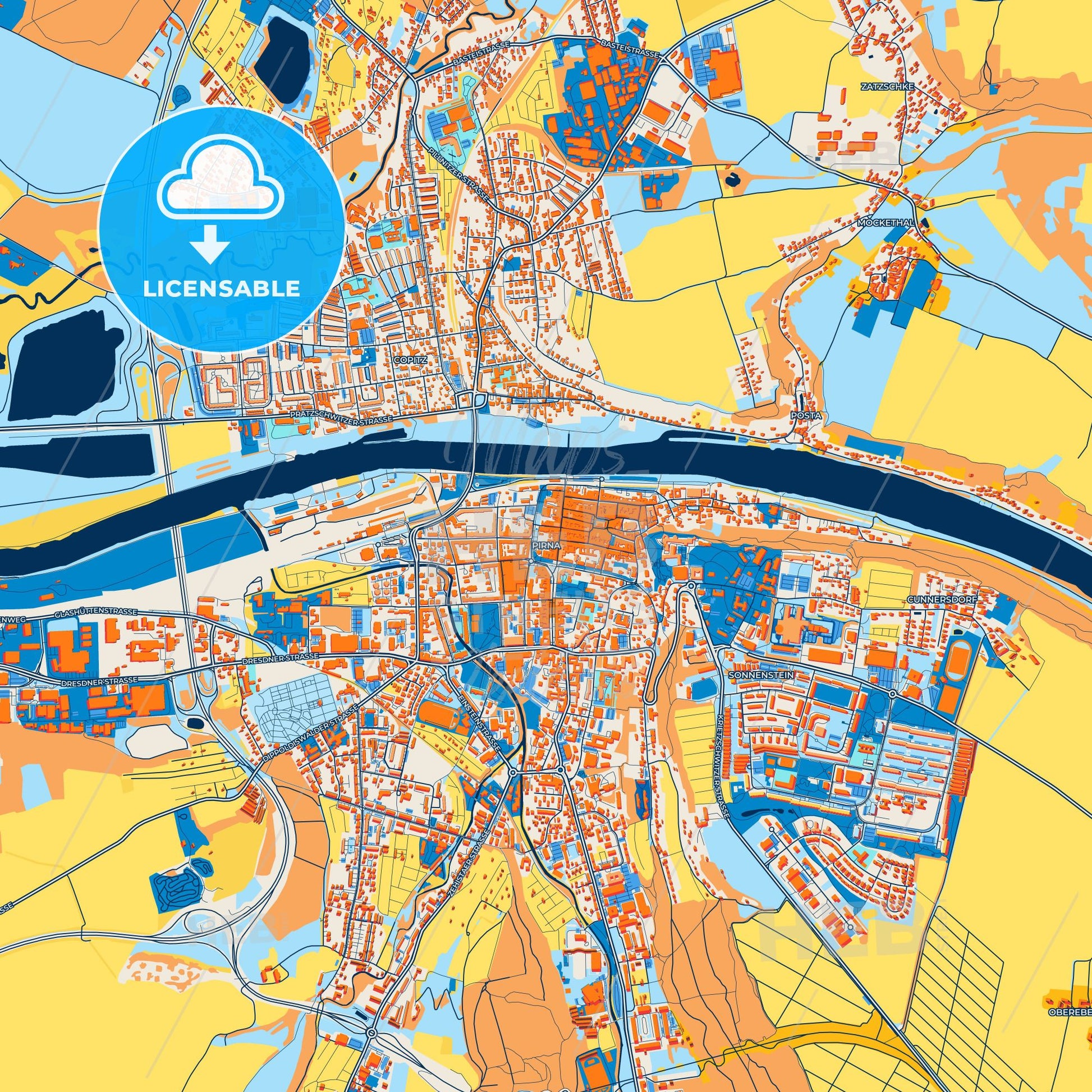 Colorful Pirna Street Map with Labels and Buildings