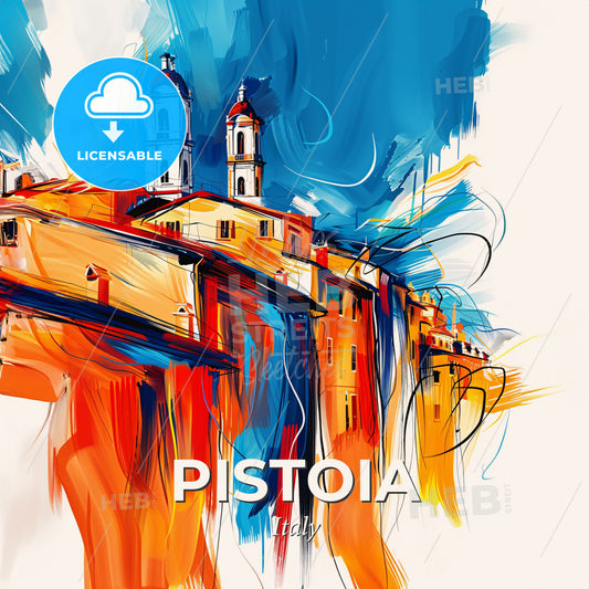 Vibrant Pistoia, Italy - A Painting Of A Building With Towers - Square format print template