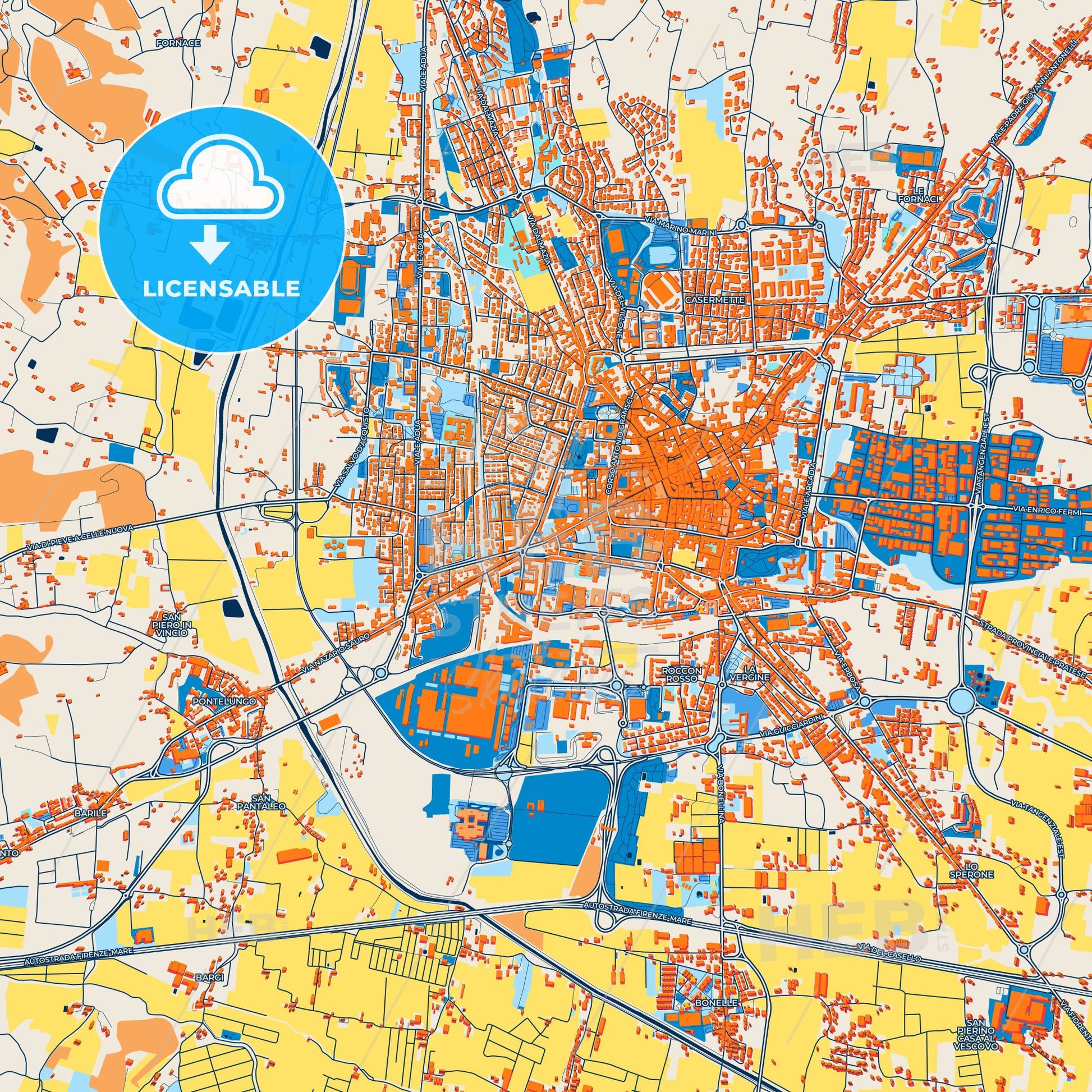 Colorful Pistoia Street Map with Labels and Buildings