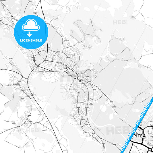 Piteå, Sweden light map with streetnames, citynames and districts