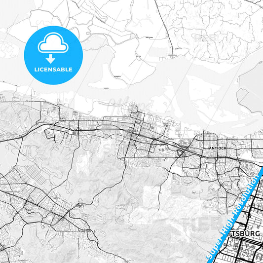 Pittsburg, California light map with streetnames, citynames and districts