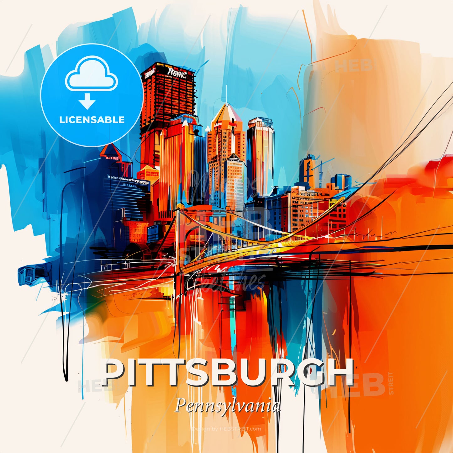 Vibrant Pittsburgh, Pennsylvania - A Painting Of A City - Square format print template